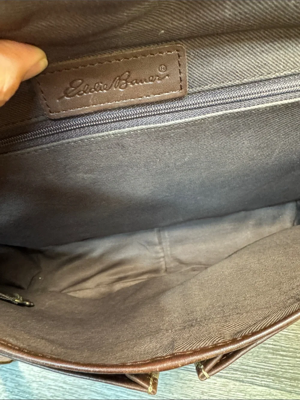 Eddie Bauer Tan Canvas Messenger Bag with Brown Leather Trim